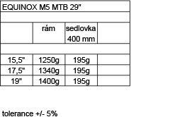 Hmotnosti horského rámu EQUINOX M5 MTB 29“